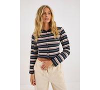 NastyGal Women's Button Front Stripe Henley Top in Black | Size: XS NastyGal Black XS