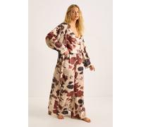 NastyGal Women's Cow Satin Cowl Pajama Pants & Robe 3pc Set in Chocolate | Size: 6 NastyGal Chocolate 6