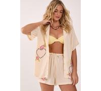 NastyGal Women's Cross Hatch Heart Embroidered Resort Shirt in Cream | Size: 6 NastyGal Cream 6