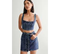NastyGal Women's Denim Lace Front Mini Skirt in Authentic Midwash | Size: 6 NastyGal Authentic Midwash 6