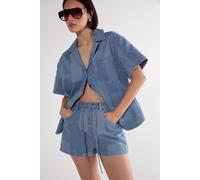 NastyGal Women's Denim Patchwork Contrast Stitch Tie Waist Shorts in Mid Blue | Size: 8 NastyGal Mid Blue 8