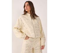 NastyGal Women's Denim Sequin Bomber Jacket in Ecru | Size: 12 NastyGal Ecru 12