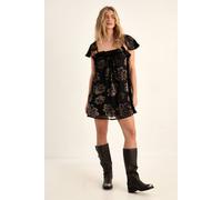 NastyGal Women's Devore Floral Cap Sleeve Lace Trim Floaty Mini Dress in Black | Size: 8 NastyGal Black 8