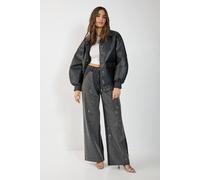 NastyGal Women's Diamonte Denim Chap Jeans in Washed Black | Size: 10 NastyGal Washed Black 10