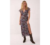 NastyGal Women's Dobby Floral Ruffle Lace Up Back Midi Dress in Chocolate | Size: 6 NastyGal Chocolate 6