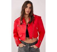 NastyGal Women's Essentials Cropped Faux Leather Boxy Biker in Red | Size: 10 NastyGal Red 10