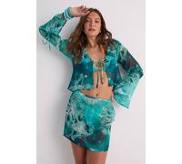NastyGal Women's Floral Tie Dye Tie Front Beach Top in Teal | Size: 6 NastyGal Teal 6