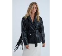 NastyGal Women's Fringe Faux Leather Belted Jacket in Black | Size: 6 NastyGal Black 6