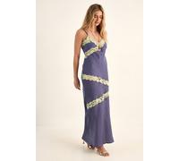 NastyGal Women's Hammered Satin Cutwork Lace Insert Maxi Dress in Slate Blue | Size: 8 NastyGal Slate Blue 8