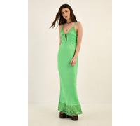 NastyGal Women's Hammered Satin Tie Front Lace Cutwork Maxi Dress in Apple Green | Size: 6 NastyGal Apple Green 6