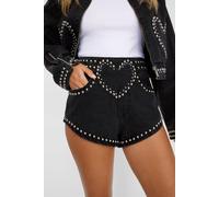 NastyGal Women's Heart Studded Denim Hotpant Short in Washed Black | Size: 6 NastyGal Washed Black 6