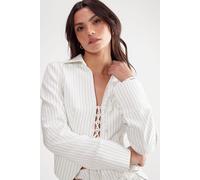 NastyGal Women's Lace Up Front Tailored Jacket in Ivory | Size: 8 NastyGal Ivory 8