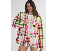 NastyGal Women's Linen Mix Gingham Oversized Blazer | Size: Large NastyGal Multicolor L