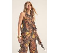 NastyGal Women's Mixed Animal Chiffon Layered Waterfall Beach Top in Orange | Size: 12 NastyGal Orange 12