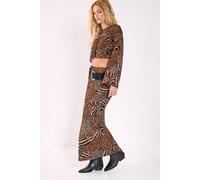NastyGal Women's Mixed Animal Devore Bias Maxi Skirt Co-ord in Tan | Size: 14 NastyGal Tan 14