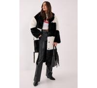 NastyGal Women's Mono Check Collared Faux Fur Coat | Size: 16 NastyGal Mono 16