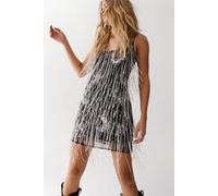 NastyGal Women's Moon & Star Sequin Tassel Mini Dress in Black | Size: 14 NastyGal Black 14
