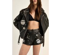 NastyGal Women's Real Leather Cosmic Studded Shorts in Black | Size: 8 NastyGal Black 8