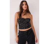 NastyGal Women's Satin Diamante Seam Detail Corset Top in Black | Size: 8 NastyGal Black 8