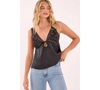 NastyGal Women's Satin Embroidered Mesh Panel Vest in Black | Size: 12 NastyGal Black 12