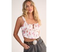NastyGal Women's Satin Floral Polka Dot Button Through Tie Front Corset Top in Cream | Size: 10 NastyGal Cream 10