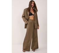 NastyGal Women's Satin Pleated Tailored Trouser Co-ord in Olive | Size: 12 NastyGal Olive 12