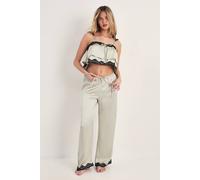 NastyGal Women's Satin Ruffle Lace Detail Trouser Pajama Set in Sage | Size: Medium NastyGal Sage M