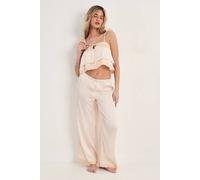 NastyGal Women's Satin Ruffle Lace Detail Trouser Pajama Set in Sage | Size: Small NastyGal Sage S