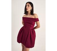 NastyGal Women's Satin Structured Bardot Lantern Mini Dress in Dark Red | Size: 6 NastyGal Dark Red 6
