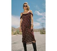 NastyGal Women's Shell & Droplet Beaded Crochet Bardot Beach Dress in Chocolate | Size: Large NastyGal Chocolate L