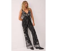 NastyGal Women's Star Sequin Pearl Droplet Plunge Jumpsuit in Black | Size: 12 NastyGal Black 12