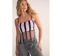 NastyGal Women's Stripe Sequin Tassel Crop Top in Pink | Size: 10 NastyGal Pink 10