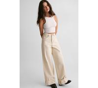 NastyGal Women's The Denim Turn Up Jeans in Ecru | Size: 10 NastyGal Ecru 10