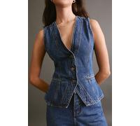 NastyGal Women's The Longline Denim Waistcoat in Authentic Midwash | Size: 10 NastyGal Authentic Midwash 10