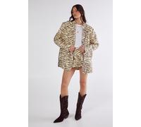 NastyGal Women's Zebra Print Linen Oversized Blazer Co-ord in Butter | Size: 8 NastyGal Butter 8