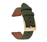 NASUNJIA 18mm 20mm 22mm New Nylon Fabric And Backside Leather Watch Strap Soft Two Piece Quick Release Bands For Men Women(Green-Gold Buckle,18mm)