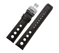 NASUNJIA 20mm Genuine Leather Watchband Racing Sport Series Wristband Replacement Compatible With Tissot T91 1853PRS516 Watch Strap Men's Bracelet(Black orange-silver)
