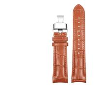 NASUNJIA Arc Curved End Bracelet Cowhide Genuine Leather Strap 20mm 22mm Universal Watch Band(02 brown silver,22mm)