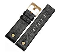 NASUNJIA Compatible With Diesel Watch Strap Leather Wrist Belt DZ7314 DZ7256 Watchbands 24MM 26MM 28MM 30MM With Rivets Lichee Pattern Bracelet(Black-gold,32mm)