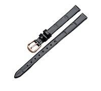 NASUNJIA Genuine Leather Watch Band For Style Watchband Women's Small Size Thin Soft Comfortable Strap Red 7 8 9 10mm Wristband(Black-Rose,8mm)