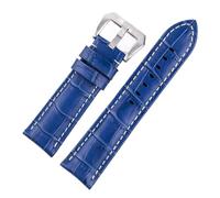 NASUNJIA Men's Leather Strap 20mm 22mm 24mm 26mm Suitable Compatible With Panerai Blue Vintage Cowhide Handmade Custom Pin Buckle(Blue white line,20mm)