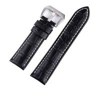 NASUNJIA Men's Leather Strap 20mm 22mm 24mm 26mm Suitable Compatible With Panerai Blue Vintage Cowhide Handmade Custom Pin Buckle(Black and white line,20mm)