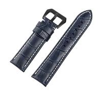 NASUNJIA Men's Leather Strap 20mm 22mm 24mm 26mm Suitable Compatible With Panerai Blue Vintage Cowhide Handmade Custom Pin Buckle(Po white line black,26mm)