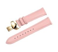 NASUNJIA Quick Release Smooth Genuine Calfskin Leather Watchband 14/18/20/ 22mm Straps With Solid Butterfly Buckle Business(Pink-gold,14mm)