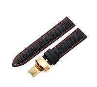 NASUNJIA Soft Silicone Watch Strap Waterproof Men's Rubber Watchband Accessories 20mm 22mm 24mm(Black red-Gold-B1,20mm)
