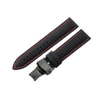NASUNJIA Soft Silicone Watch Strap Waterproof Men's Rubber Watchband Accessories 20mm 22mm 24mm(Black red-Black-B1,20mm)