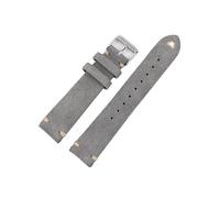 NASUNJIA Suede Leather Watch Strap 18mm 19mm 20mm 21mm 22mm 24mm Grey Vintage Band Replacement Wristband Handmade Stitching Watchband(Gray,18mm silver buckle)