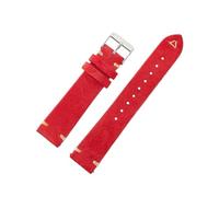 NASUNJIA Suede Leather Watch Strap 18mm 19mm 20mm 21mm 22mm 24mm Grey Vintage Band Replacement Wristband Handmade Stitching Watchband(Red,22mm silver buckle)