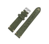 NASUNJIA Suede Leather Watch Strap 18mm 19mm 20mm 21mm 22mm 24mm Grey Vintage Band Replacement Wristband Handmade Stitching Watchband(Green,18mm silver buckle)