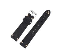 NASUNJIA Suede Leather Watch Strap 18mm 19mm 20mm 21mm 22mm 24mm Grey Vintage Band Replacement Wristband Handmade Stitching Watchband(Black,18mm silver buckle)